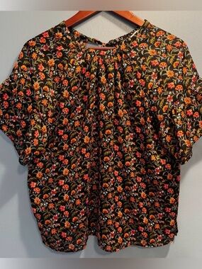 LOFT Multicolor Floral Blouse with Metallic Threading and Tie Back | MP